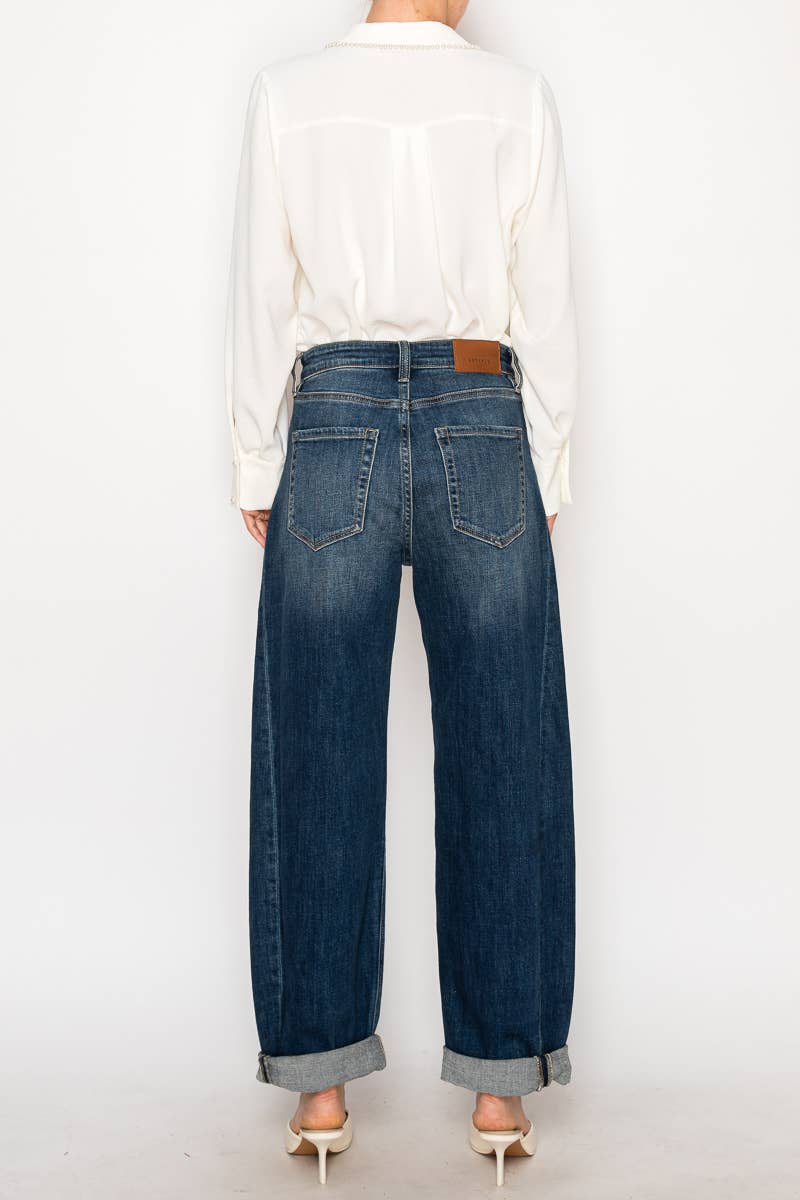 High-Rise Dark Wash Relaxed Barrel Jean