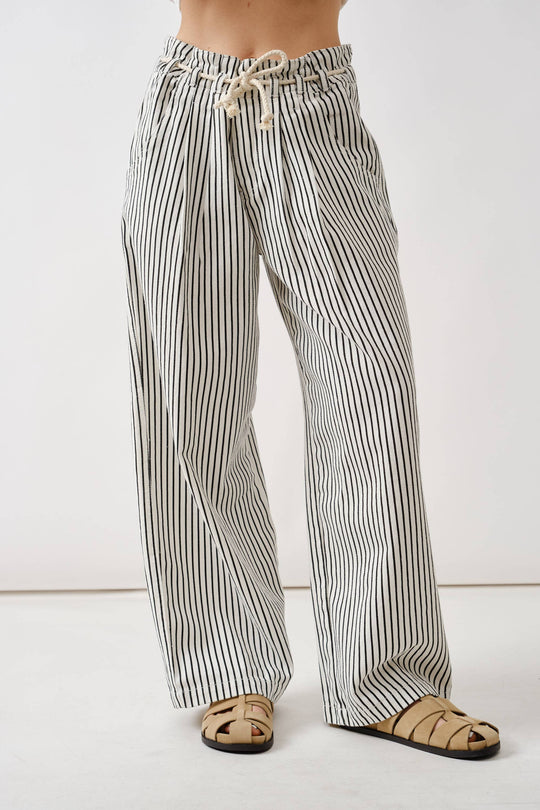 Off White & Black Striped Wide Leg Denim with Rope Belt