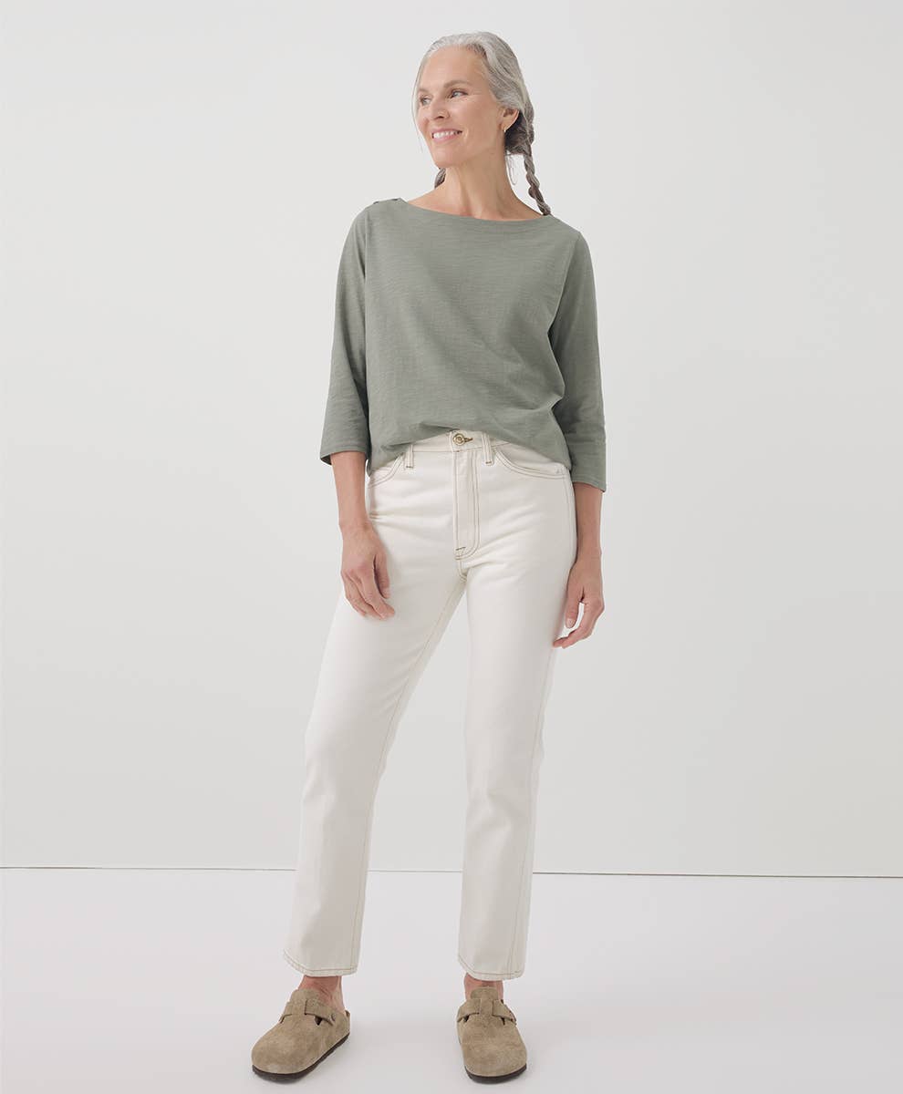 Women's Relaxed Slub Boatneck Button Top