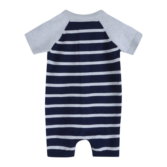 Nautical Stripe Embroidered Baby Knit Romper (Organic)