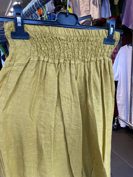 Flared Linen Pants w/ Wide Waistband