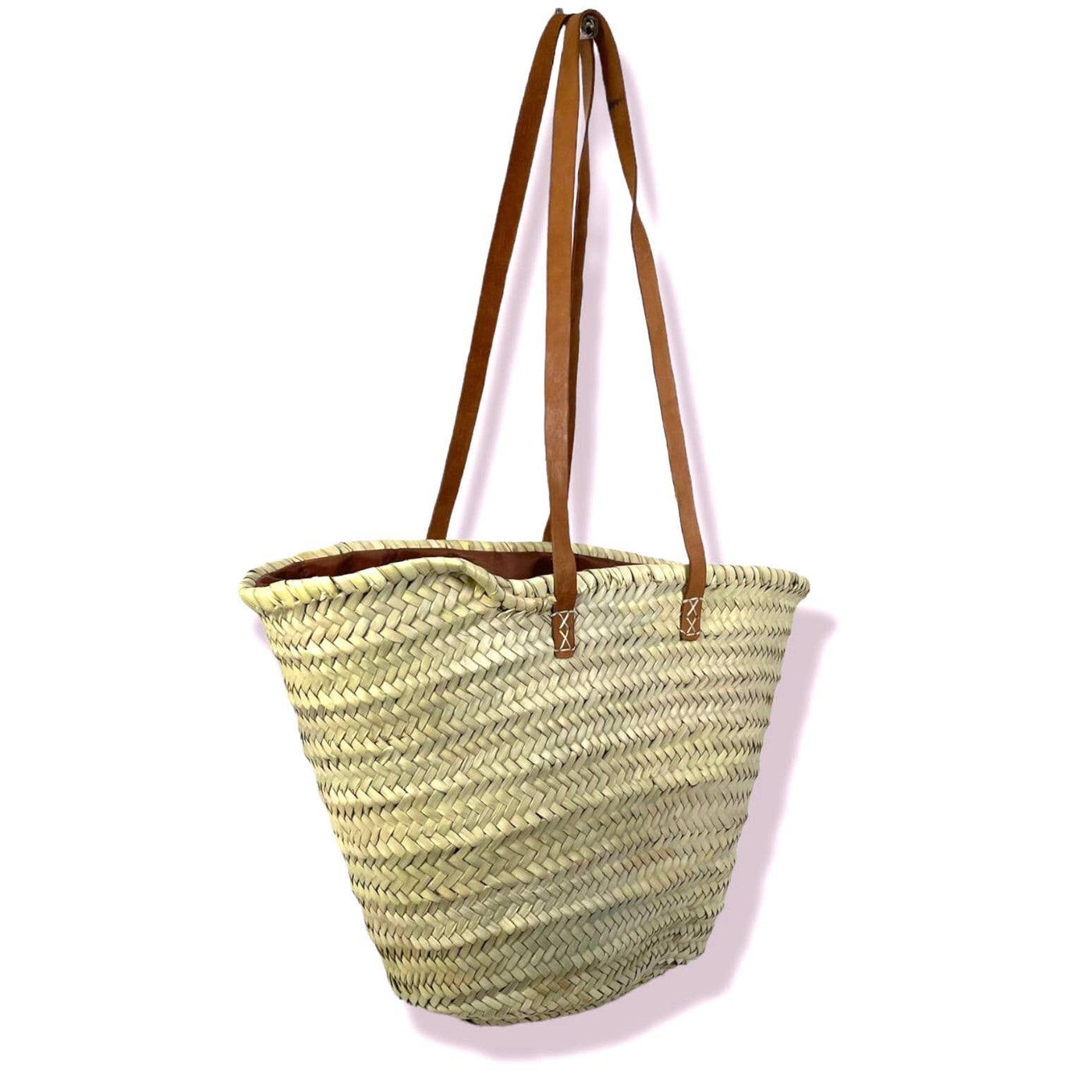 Large Straw Basket Bag with Leather Handles