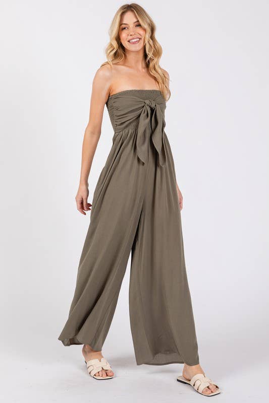 Front Tie Tank Top Wide Leg Jumpsuit