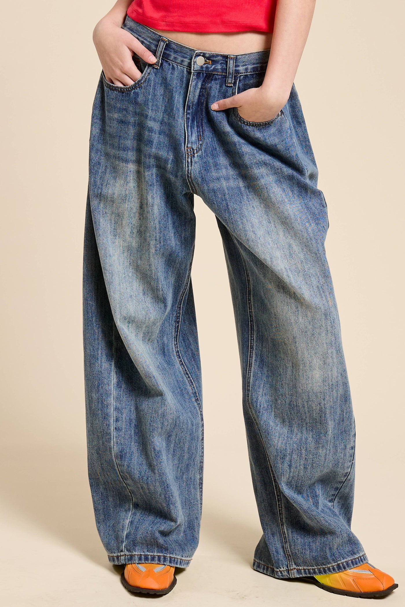 Stonewash Wide Leg Baggy Denim Jeans