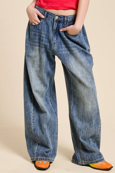 Stonewash Wide Leg Baggy Denim Jeans