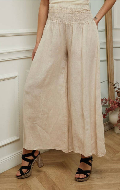 Linen Trousers With Elastic Cinched Waist