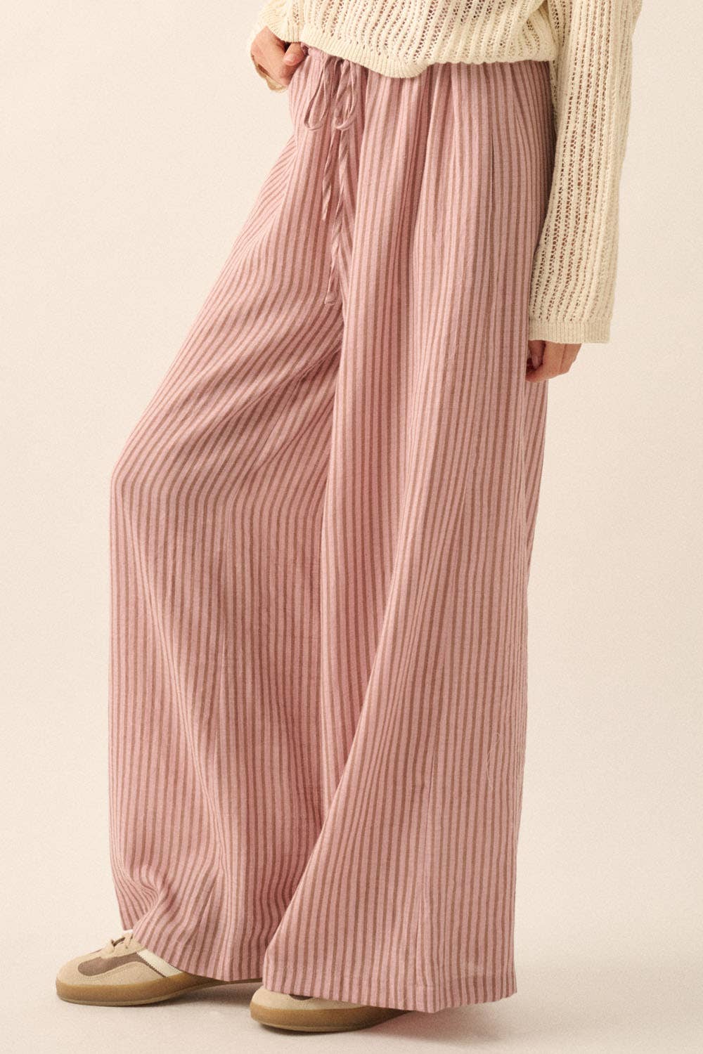 Stripe-Print Woven Wide-Leg Drawstring Pants