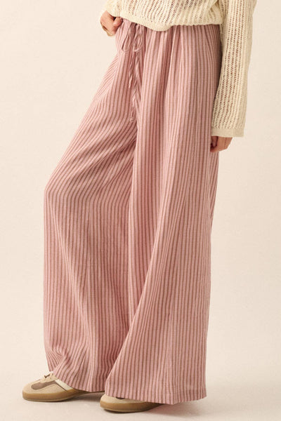 Stripe-Print Woven Wide-Leg Drawstring Pants