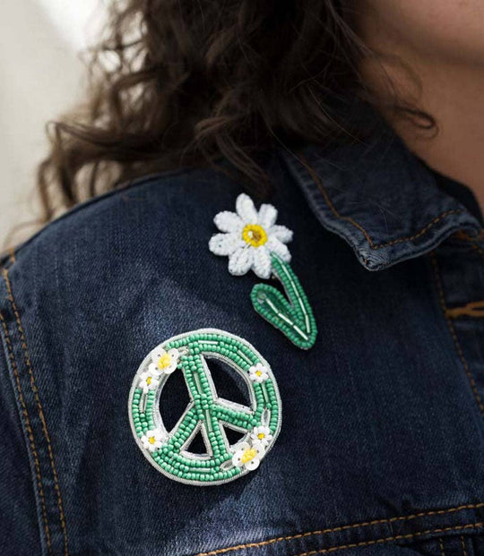Handmade Bala Mani Beaded Peace Brooch Pin
