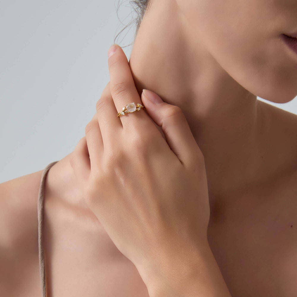 Pink Rose Quartz Leaf Ring