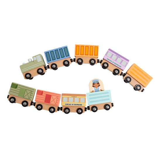 Wooden Train Montessori Play Set, 9-Piece Magnetic Trains
