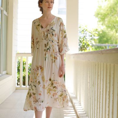 DrifWoo Women Floral Print V-neck Lounge Dress Comfy Pajama Homewear: M - Simple Good