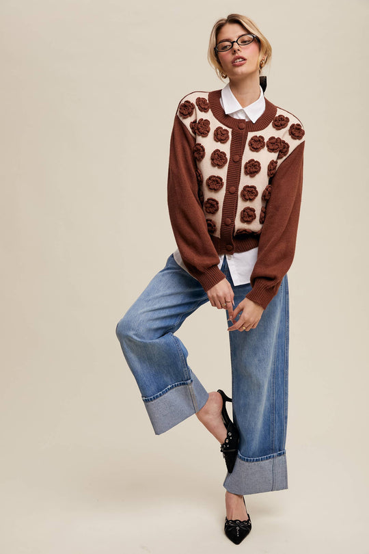 Rose Applique Knit Cardigan