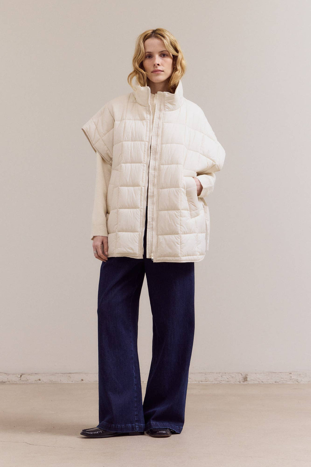 High Neck Quilted Vest in Cream