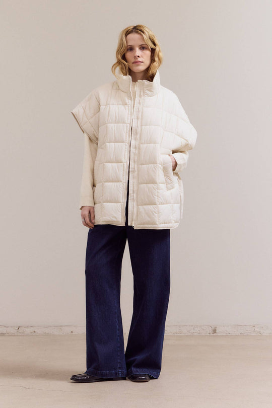 High Neck Quilted Vest in Cream