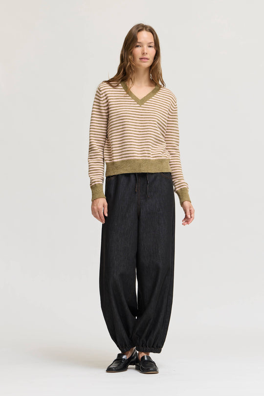 Striped V-Neck Sweater Top