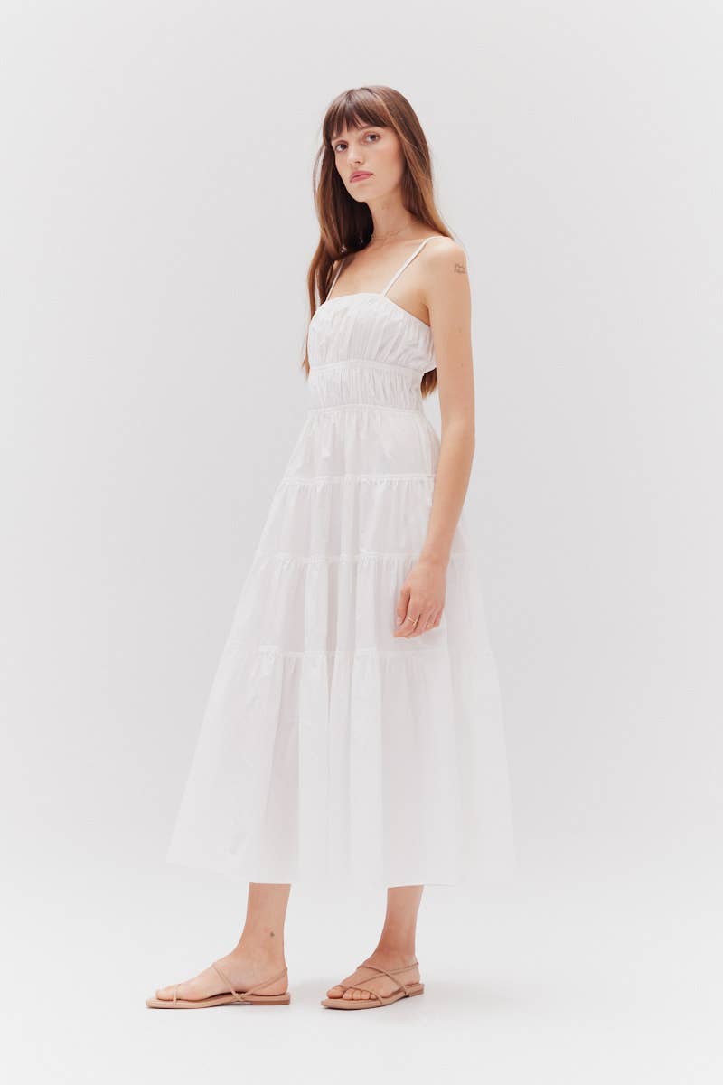 White Tiered Midi Dress