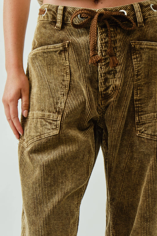 Barrel Corduroy Trousers with Braided Belt
