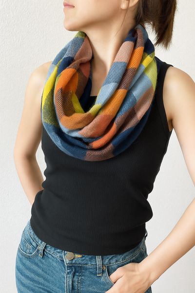 Multicolor Plaid Infinity Scarf with Zipper Pocket