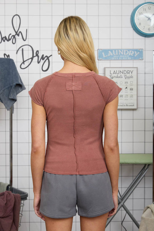 Raglan Exposed Seam Short Sleeve Top