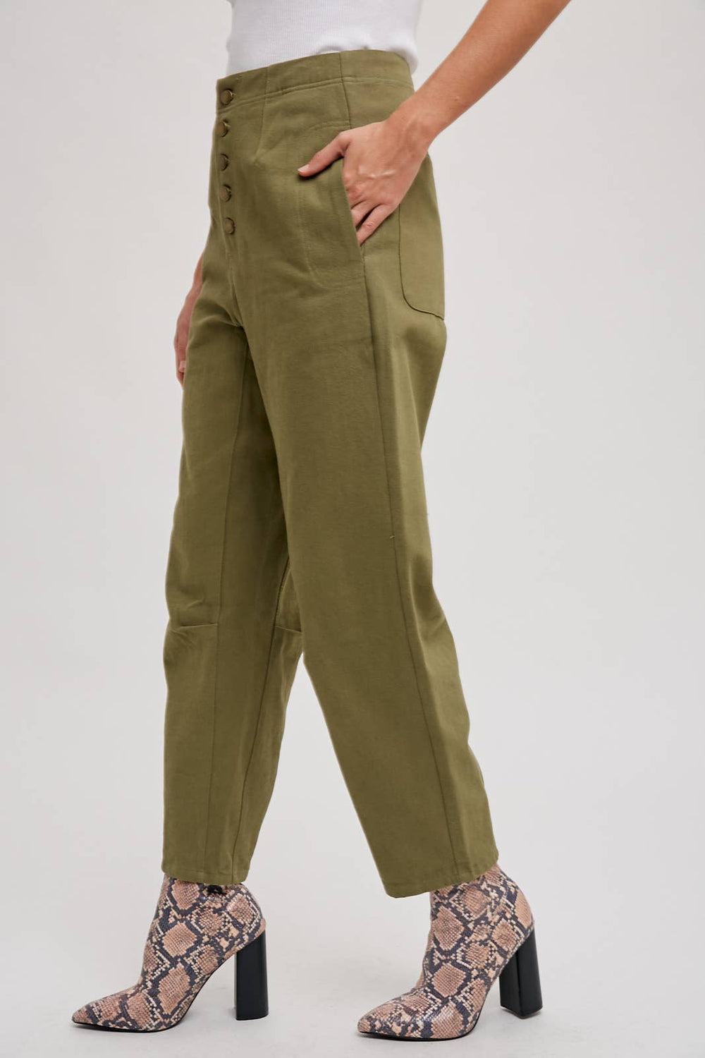 High-Rise Button Front Slouchy Pants