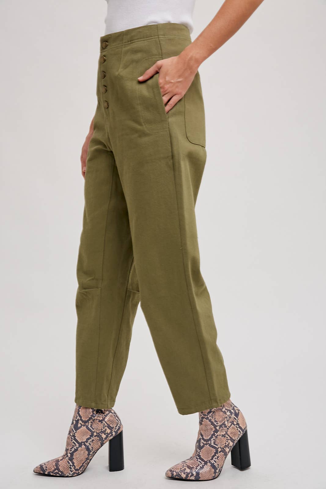 High-Rise Button Front Slouchy Pants