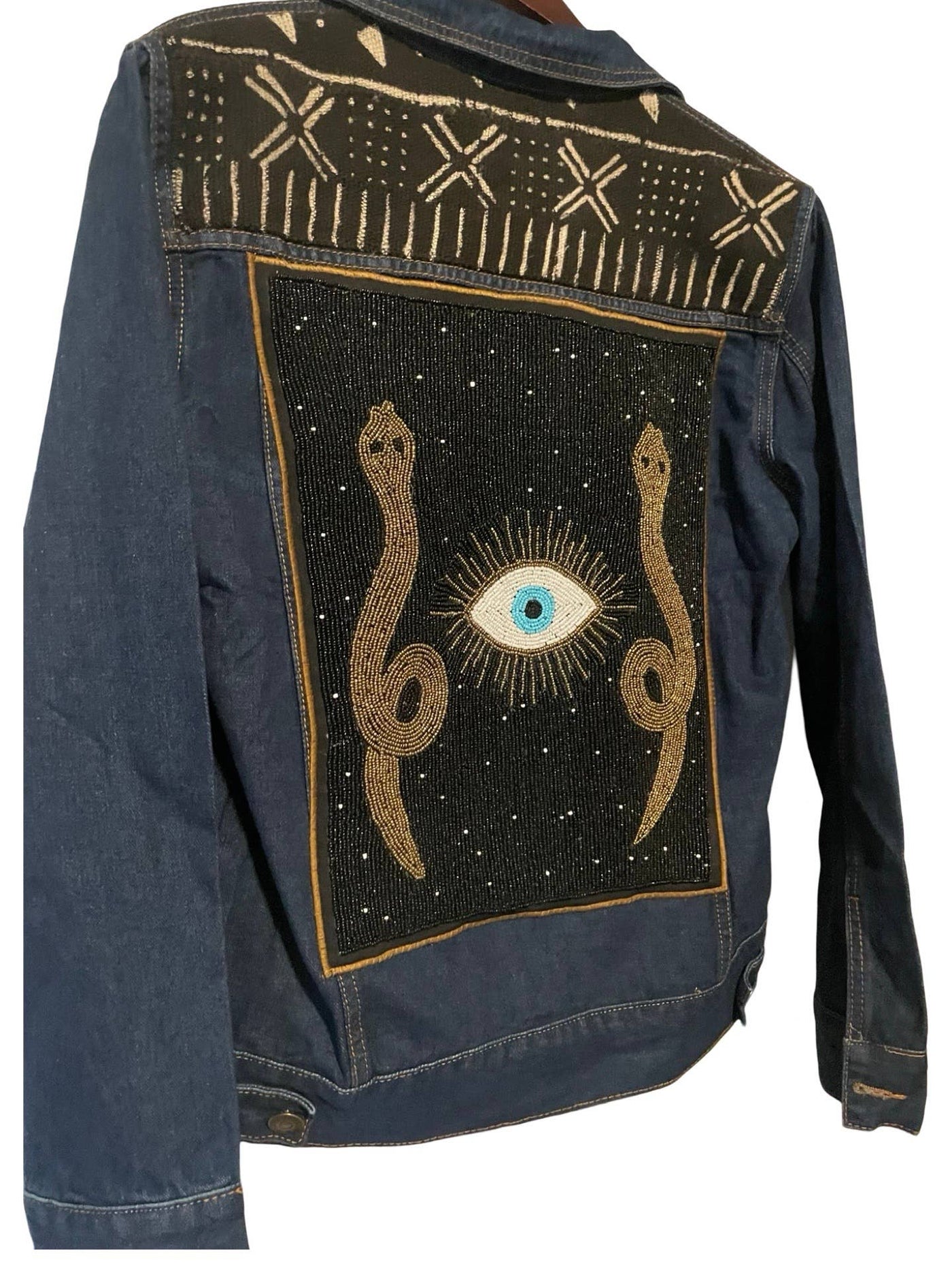 Embellished Beaded snake Dark Denim Jacket 