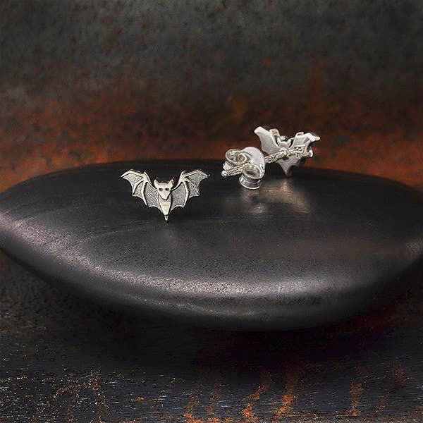 Sterling Silver Bat Post Earrings 6x10mm
