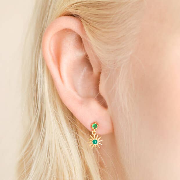 Lisa Angel Green Crystal and Malachite Sun Drop Earrings - Simple Good