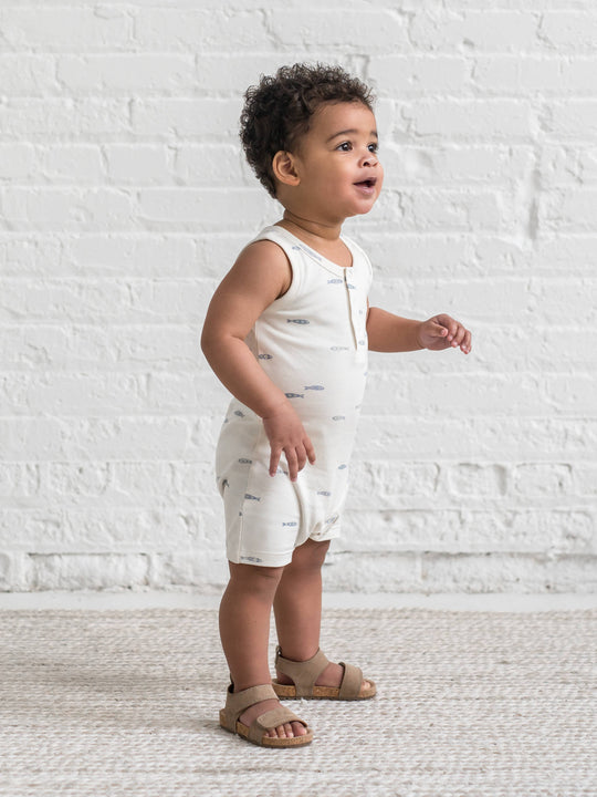 Organic Baby Nile Romper - Wave Stripe / Rain
