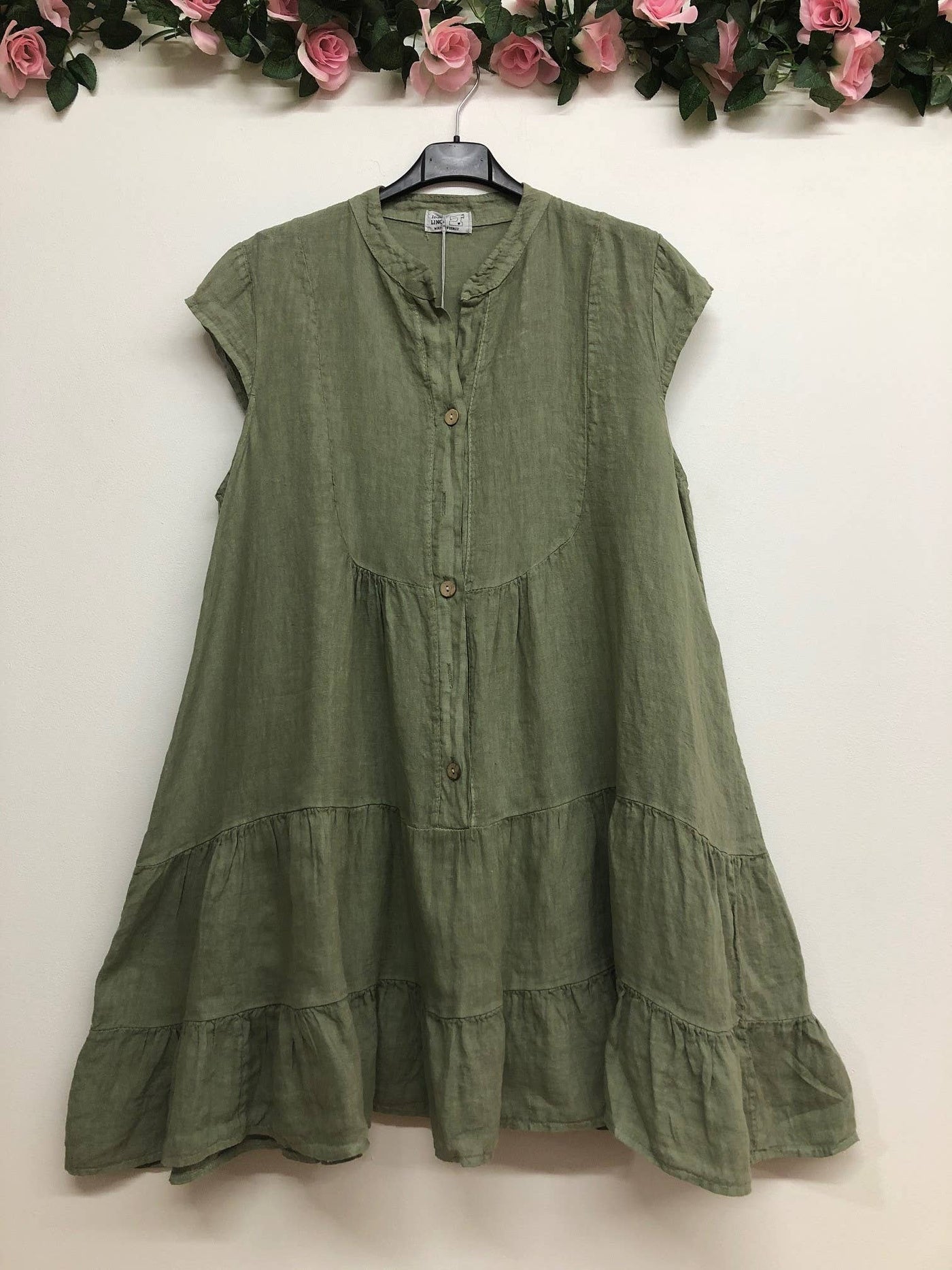 Cap Sleeve Button Up Linen Dress