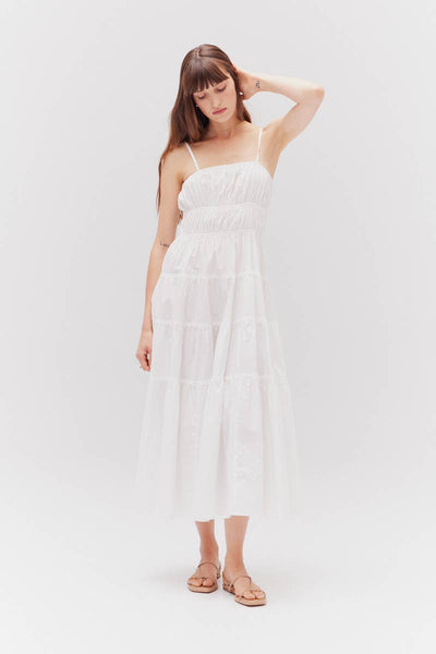 White Tiered Midi Dress