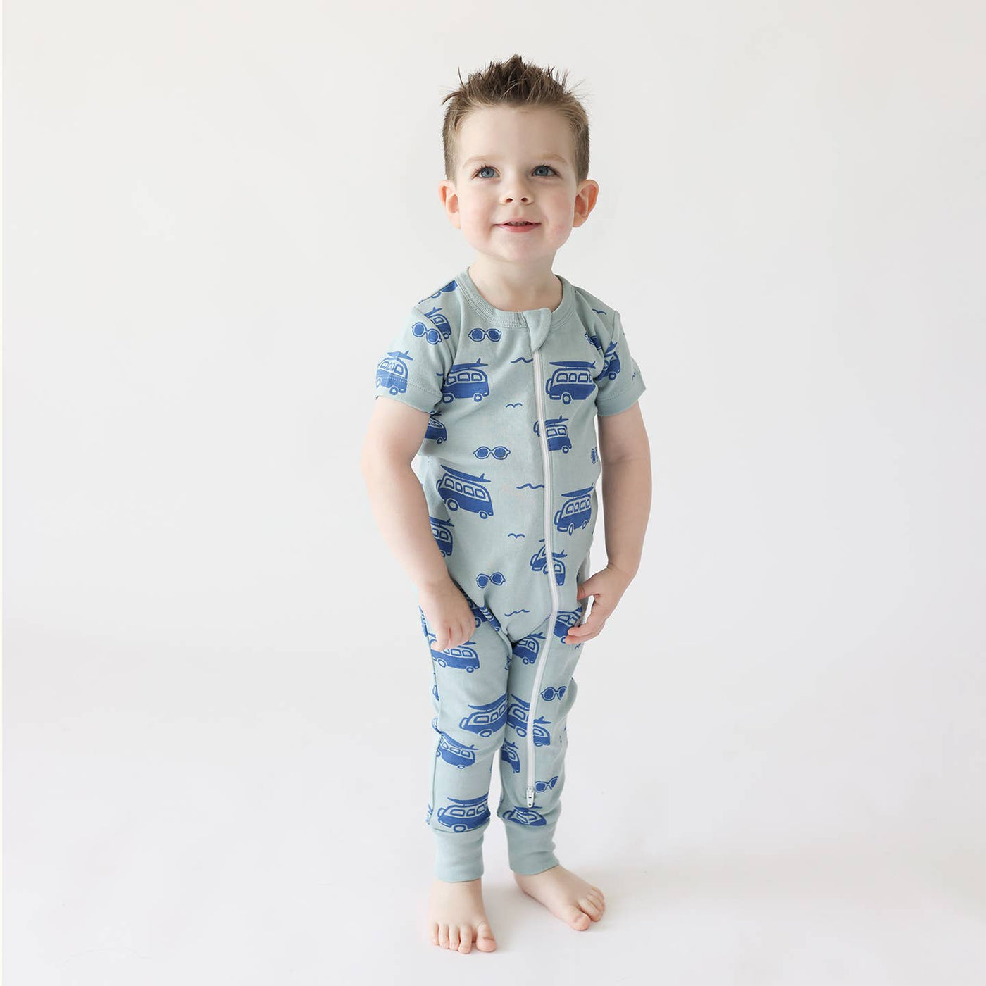 Signature Print '2-Way' Zip Romper - Short Sleeve