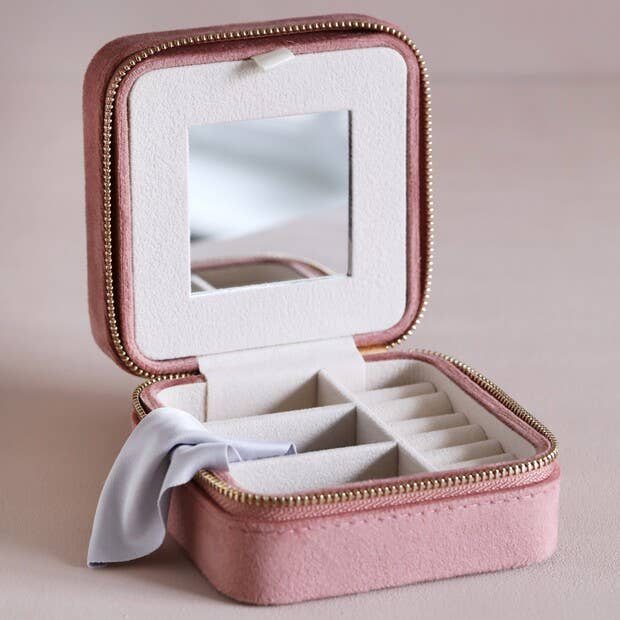 Square Travel Jewelry Case in Pink Rose