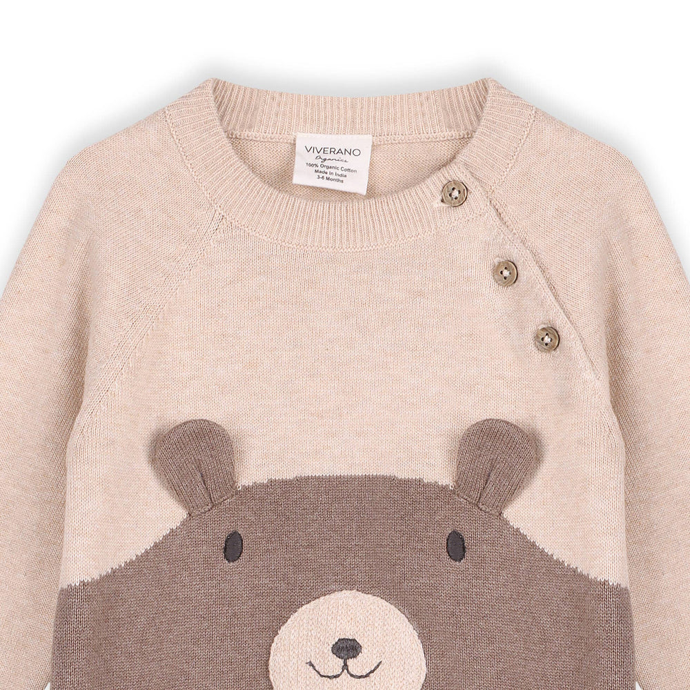 Cuddly Bear Embroidered Sweater Knit Baby Jumpsuit