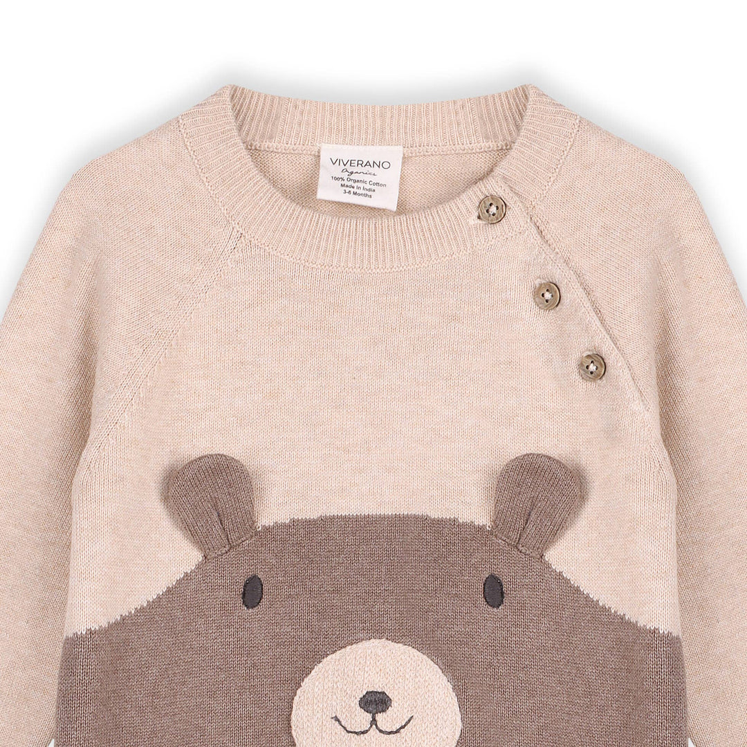 Cuddly Bear Embroidered Sweater Knit Baby Jumpsuit