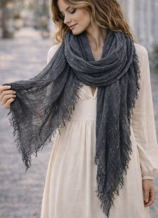 Soft Crinkle Scarf with Subtle Silver Sparkle