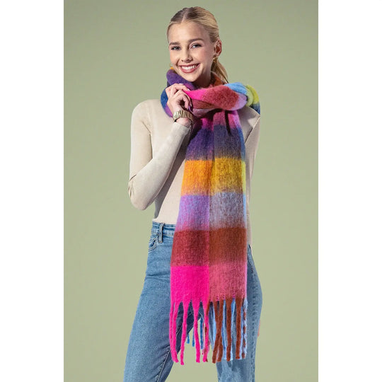 Yarn-dyed Checkered Fringe Scarf