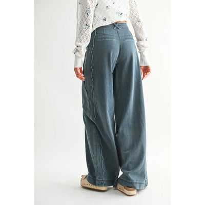 Wide Leg Stretch Denim With Scallop Trim