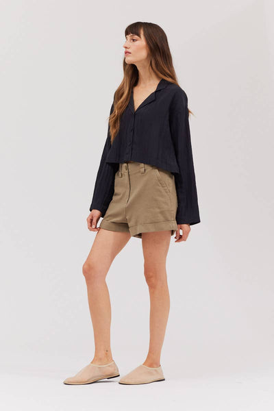 Long Sleeve Button Down Crop Top