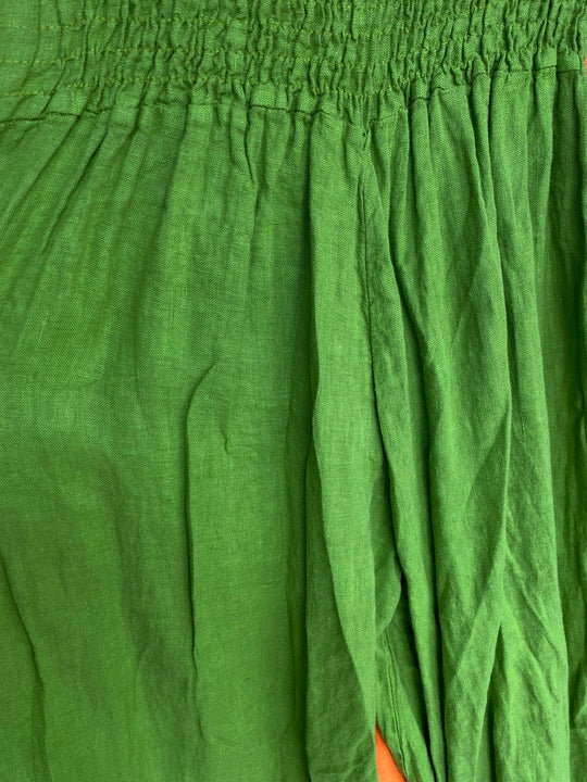 Flared Linen Pants w/ Wide Waistband