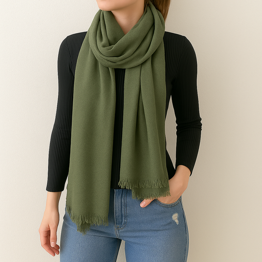 Olive Solid Cashmere Blend Woven Blanket Scarf