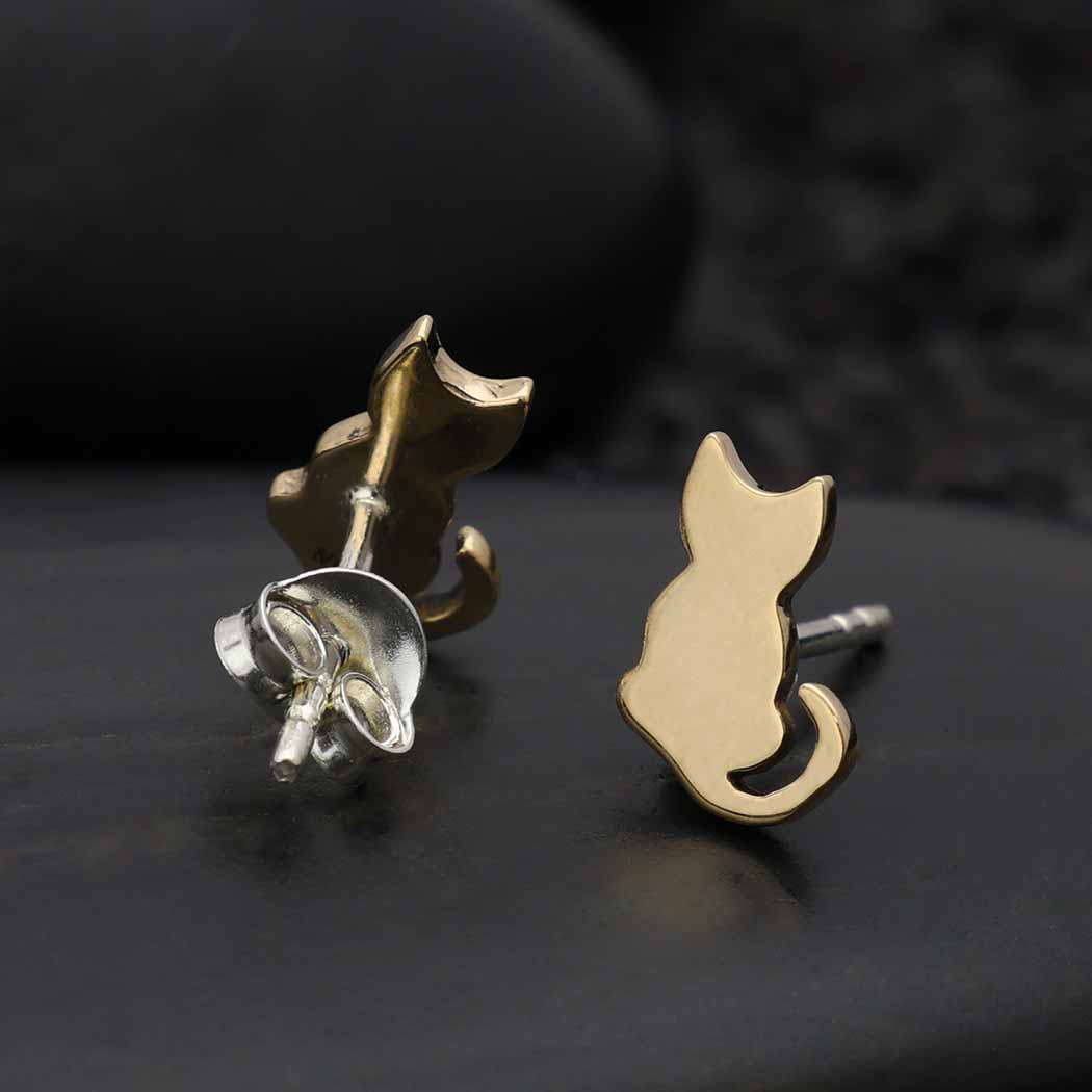 Sterling Silver Tiny Cat Stud Earrings
