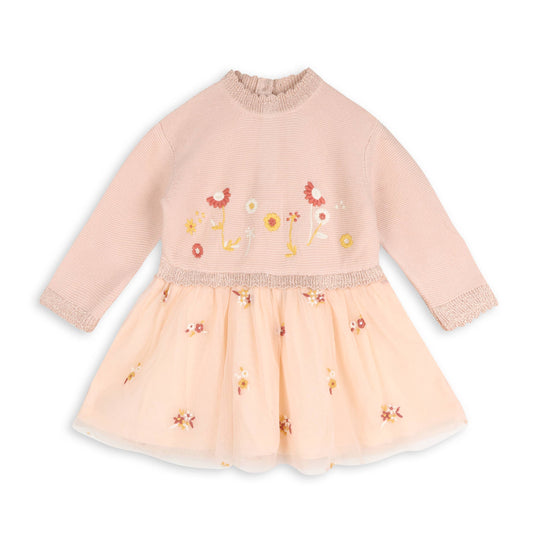 Floral Embroidery Knit Baby Tutu Dress
