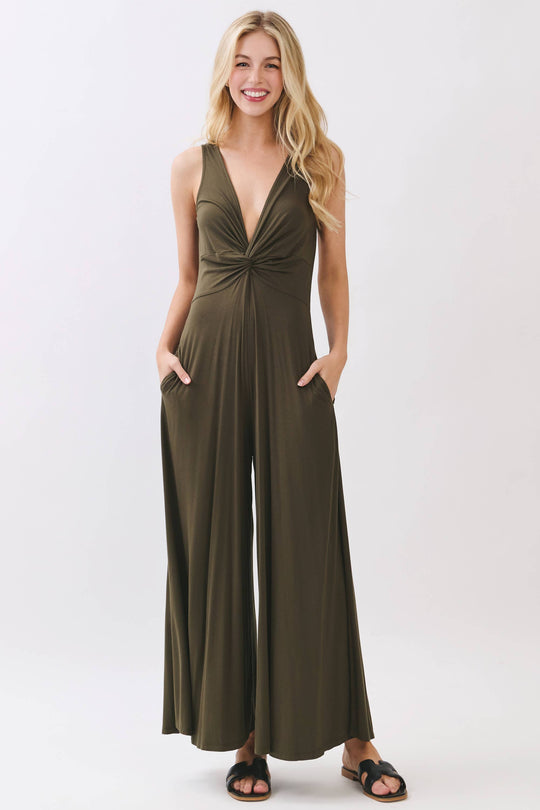 Front Twist Sleeveless Wide Leg Jumpsuit