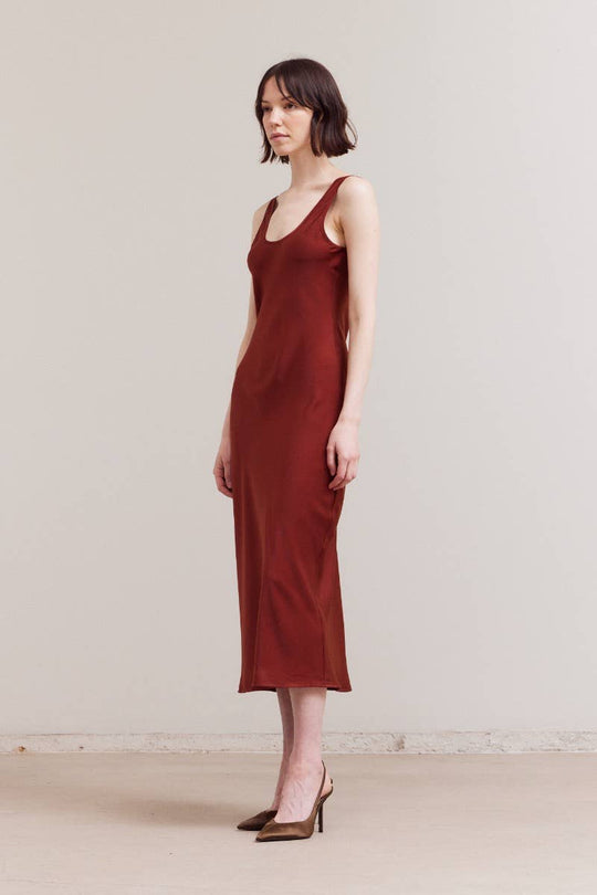 Satin Round Neck Midi Dress