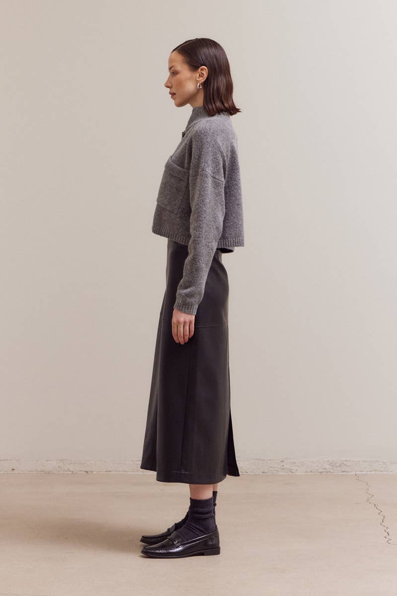 High Collar Cardigan with Front Pockets