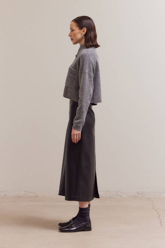 High Collar Cardigan with Front Pockets