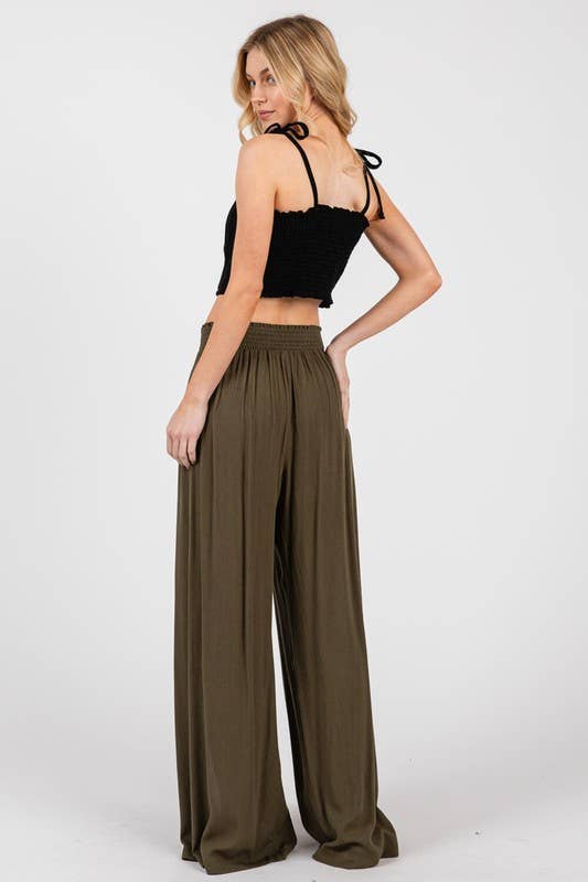 Solid Front Slit Wide Leg Pants