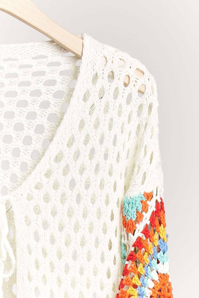 Front Tie Crochet Cropped Cardigan